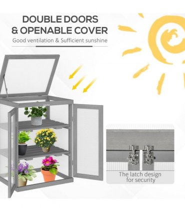 3-tier Wood Greenhouse Plant Storage Shelf Garden Cold Frame Grow House