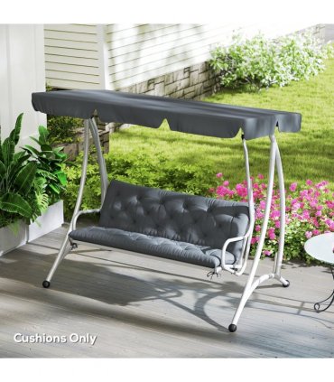 Outdoor Seat Pad with Ties Dark Grey Polyester 98L x 150W x 8D cm Garden Bench