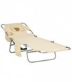 Patio Foldable Sun Lounger 5 Level Adjustable Reclining Chair Beige