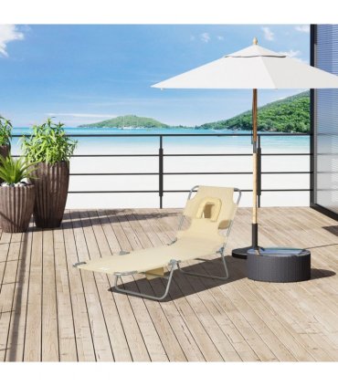 Patio Foldable Sun Lounger 5 Level Adjustable Reclining Chair Beige