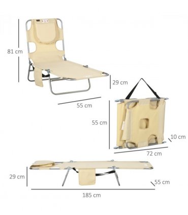 Patio Foldable Sun Lounger 5 Level Adjustable Reclining Chair Beige