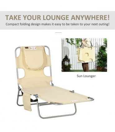 Patio Foldable Sun Lounger 5 Level Adjustable Reclining Chair Beige