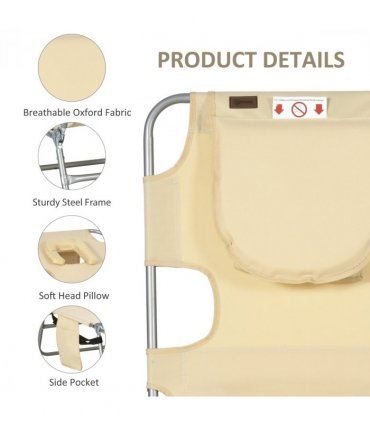 Patio Foldable Sun Lounger 5 Level Adjustable Reclining Chair Beige