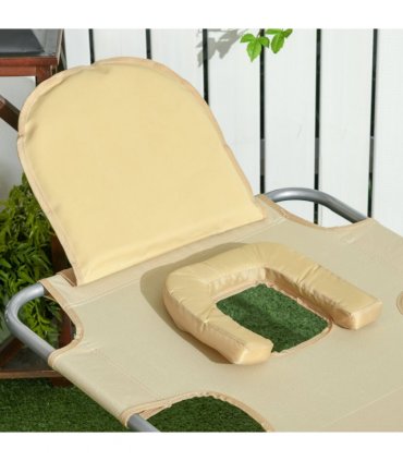 Patio Foldable Sun Lounger 5 Level Adjustable Reclining Chair Beige