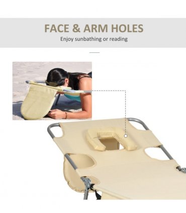 Patio Foldable Sun Lounger 5 Level Adjustable Reclining Chair Beige