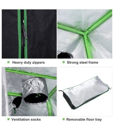 Outsunny Mylar Hydroponic Grow Tent w/ Floor Tray for Indoor Plant 80x80x160cm