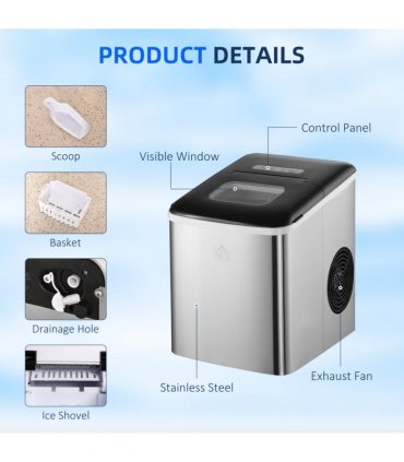 HOMCOM Ice Maker Machine Portable Counter Top Ice Cube Maker for Home Black
