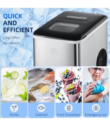 HOMCOM Ice Maker Machine Portable Counter Top Ice Cube Maker for Home Black