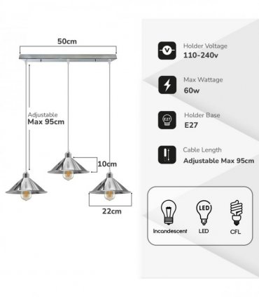Ceiling pendant Light Metal Vintage/Retro 22cm cone shape hanging lamp shade