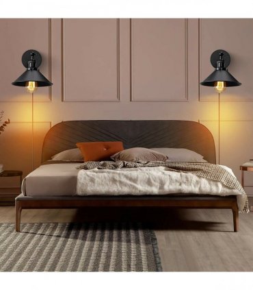 Wall Light Black Metal Shade Diameter 22cm Modern Plugin Wall Light Fitting Cone