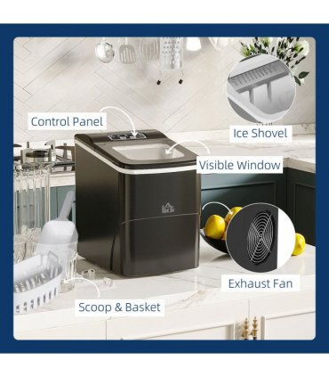 Ice Maker 12kg/24H Production with Scoop Basket for Home Office Black