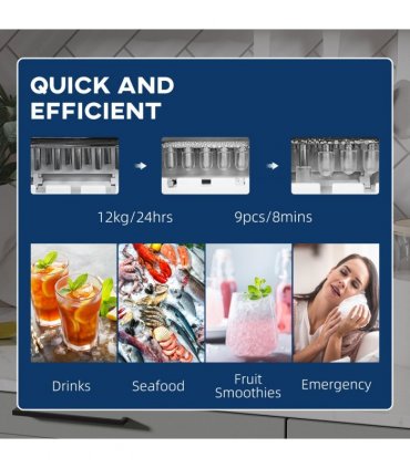 Ice Maker 12kg/24H Production with Scoop Basket for Home Office Black