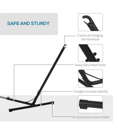 Hammock Stand Black Powder Coated Steel 313-388L x 109W x 116Hcm 12ft/3.8m