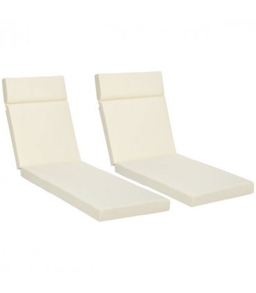 Set of 2 Lounger Cushions Deep Seat Patio Cushions with Ties White