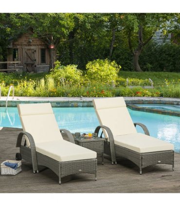 Set of 2 Lounger Cushions Deep Seat Patio Cushions with Ties White