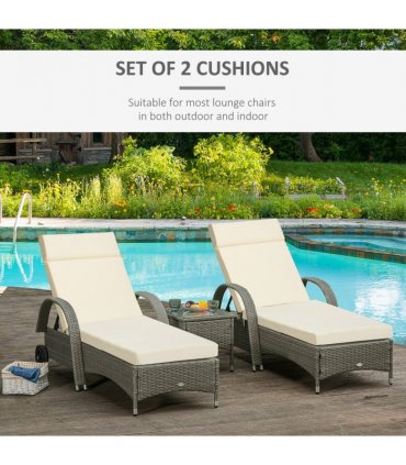 Set of 2 Lounger Cushions Deep Seat Patio Cushions with Ties White