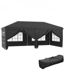 3 x 6m Pop Up Gazebo Height Adjustable Party Tent w/ Storage Bag Black