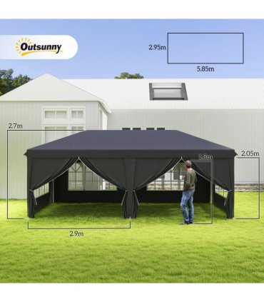 3 x 6m Pop Up Gazebo Height Adjustable Party Tent w/ Storage Bag Black