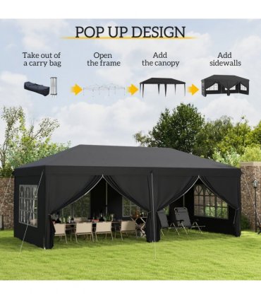 3 x 6m Pop Up Gazebo Height Adjustable Party Tent w/ Storage Bag Black