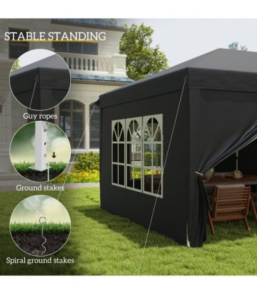 3 x 6m Pop Up Gazebo Height Adjustable Party Tent w/ Storage Bag Black