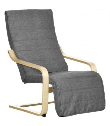 Lounge Chair Recliner Dark Grey Adjustable Footrest Wooden Frame Padded Seat