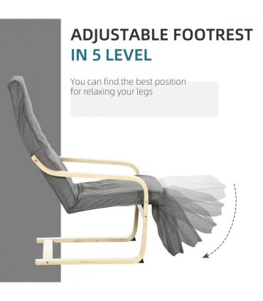 Lounge Chair Recliner Dark Grey Adjustable Footrest Wooden Frame Padded Seat