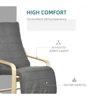 Lounge Chair Recliner Dark Grey Adjustable Footrest Wooden Frame Padded Seat