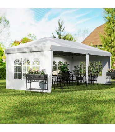 Gazebo: White Steel 585 cm x 295 cm x 270 cm 3 x 6m Heavy Duty Pop Up - White