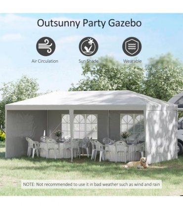 Garden Gazebo White Polyethylene Plastic 5.83m x 2.95m x 2.55m Large Spacious