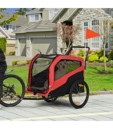 2-in-1 Dog Bike Trailer Pet Stroller for Large Dogs with Hitch - Red