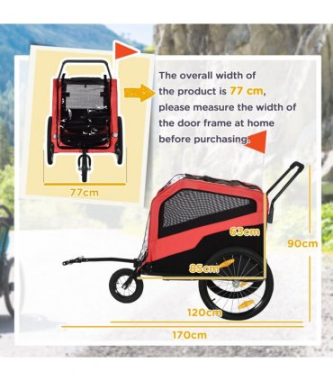 2-in-1 Dog Bike Trailer Pet Stroller for Large Dogs with Hitch - Red