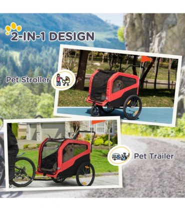 2-in-1 Dog Bike Trailer Pet Stroller for Large Dogs with Hitch - Red