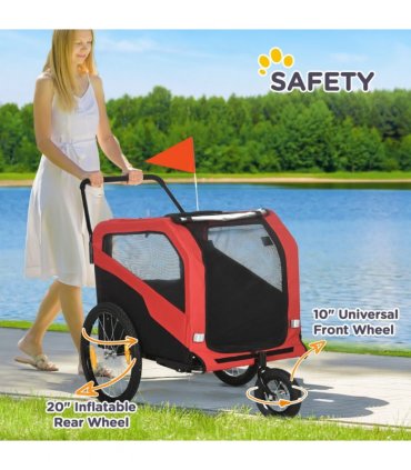 2-in-1 Dog Bike Trailer Pet Stroller for Large Dogs with Hitch - Red