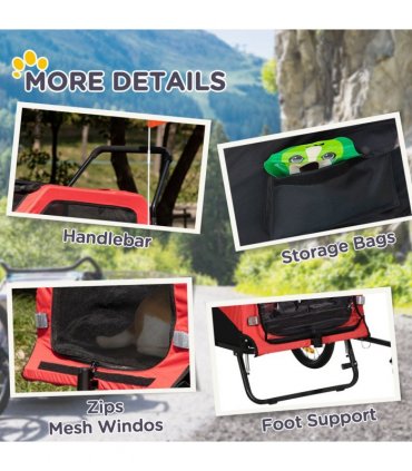 2-in-1 Dog Bike Trailer Pet Stroller for Large Dogs with Hitch - Red