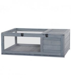 Tortoise House with Mesh Roof, Small Pet Reptile Wooden House, Grey