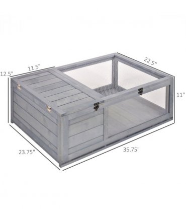 Tortoise House with Mesh Roof, Small Pet Reptile Wooden House, Grey