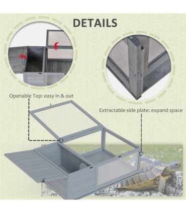 Tortoise House with Mesh Roof, Small Pet Reptile Wooden House, Grey