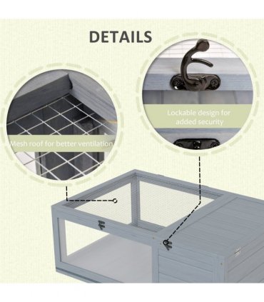Tortoise House with Mesh Roof, Small Pet Reptile Wooden House, Grey