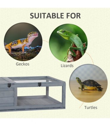 Tortoise House with Mesh Roof, Small Pet Reptile Wooden House, Grey