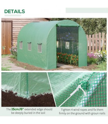 Polytunnel Greenhouse PE Cover Green 3.5L x 2W x 2H m Walk-in Tunnel Greenhouse