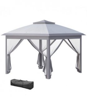 Pop Up Gazebo Height Adjustable Canopy Tent w/ Carrying Bag, Grey