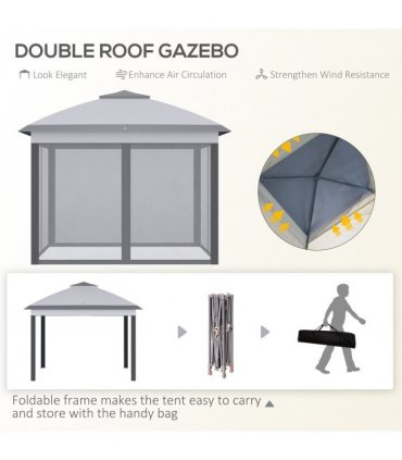 Pop Up Gazebo Height Adjustable Canopy Tent w/ Carrying Bag, Grey