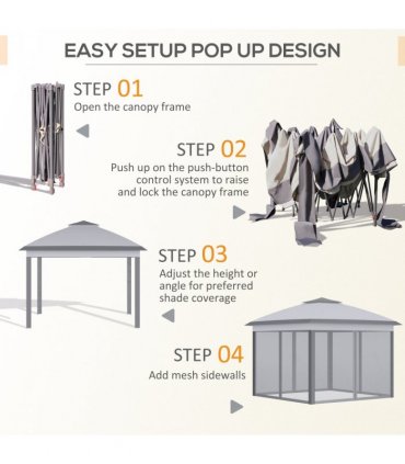 Pop Up Gazebo Height Adjustable Canopy Tent w/ Carrying Bag, Grey