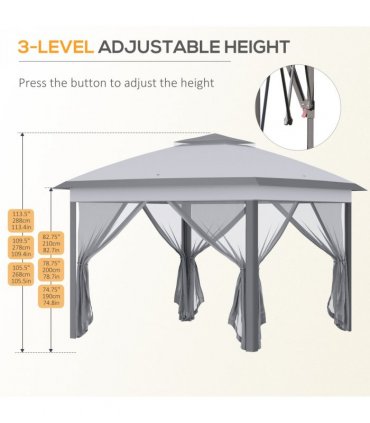 Pop Up Gazebo Height Adjustable Canopy Tent w/ Carrying Bag, Grey