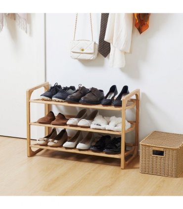 Bamboo Shoe Rack, 3-tier Shoe Storage Shelf for 9 Pair Shoes for Entryway