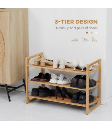 Bamboo Shoe Rack, 3-tier Shoe Storage Shelf for 9 Pair Shoes for Entryway