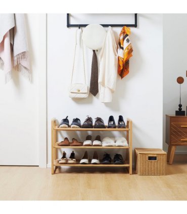 Bamboo Shoe Rack, 3-tier Shoe Storage Shelf for 9 Pair Shoes for Entryway