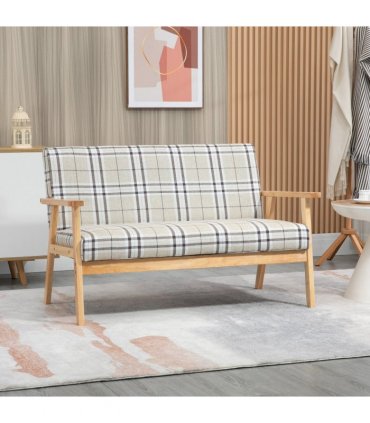 Love Seat Small Couch Linen Fabric Beige Coffee 2 Seater Sofa 124.5cm