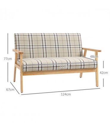Love Seat Small Couch Linen Fabric Beige Coffee 2 Seater Sofa 124.5cm