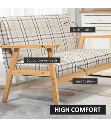 Love Seat Small Couch Linen Fabric Beige Coffee 2 Seater Sofa 124.5cm